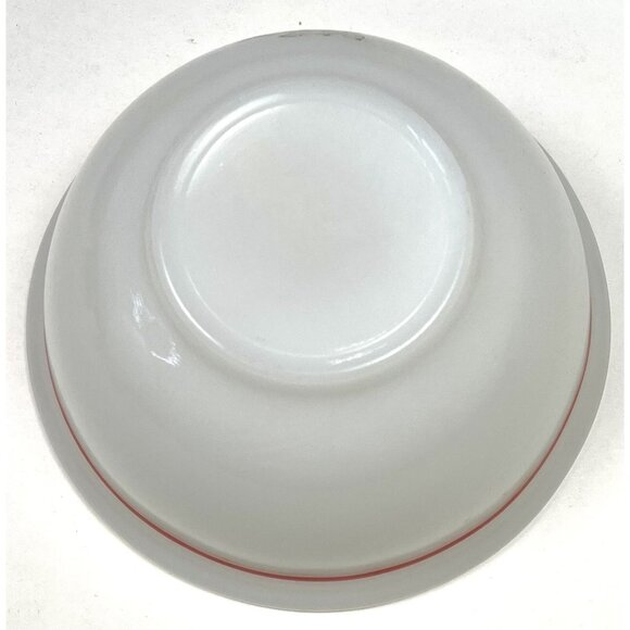 VTG 7" White Opalescent Milk Glass Mixing Bowl Red Rim & Flower (Faded) - Picture 5 of 6